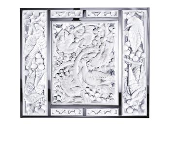 Merles et raisins head up in clear crystal, chrome, mirrored - Lalique